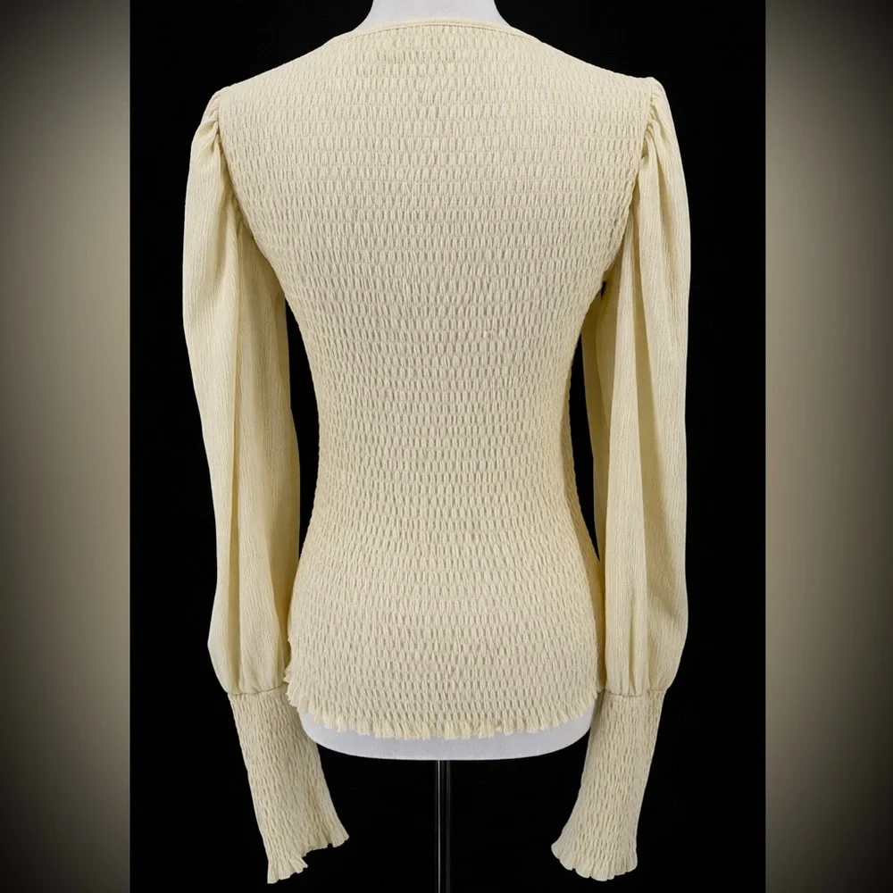 Anthropologie Smocked Off White Puff Sleeve‎ Top Small Cottagecore Boho Romantic
